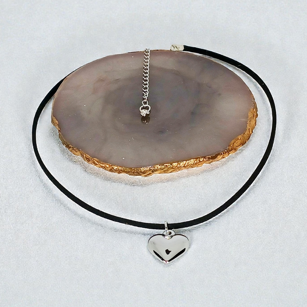 Cord Medallion Choker Necklace Heart Charm New Age Grunge Coquette Indie Boho - Picture 5 of 8